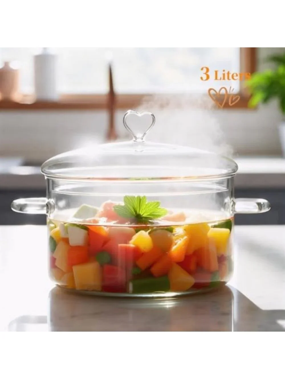3L Glass Cooking Pot with Lid - Durable, Heat-Resistant, Perfect for Stews